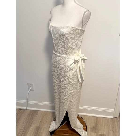 V. Chapman June Corset Jacquard Front-Slit Strapless Gown In Ivory Size 8 New - Picture 7 of 13